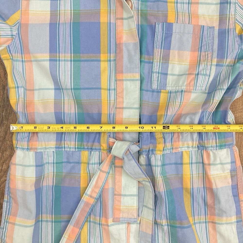 GAP NWT Women's Short Sleeve Plaid Romper 100% Cotton Tie Belt Pastel Geo sz 10 - Picture 7 of 11